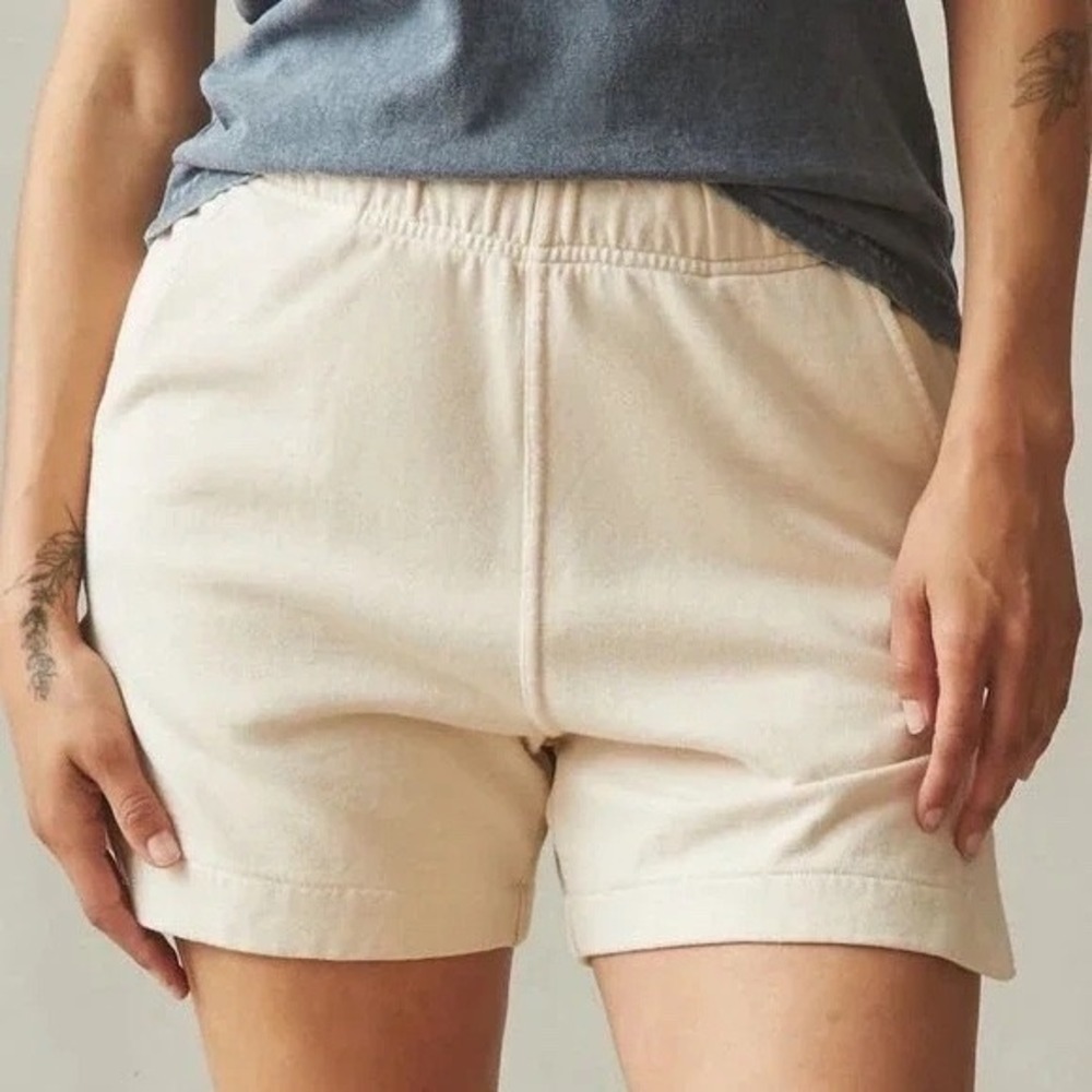 American Giant Side Slit French Terry Sweat Shorts Women Small Beige Relaxed Fit